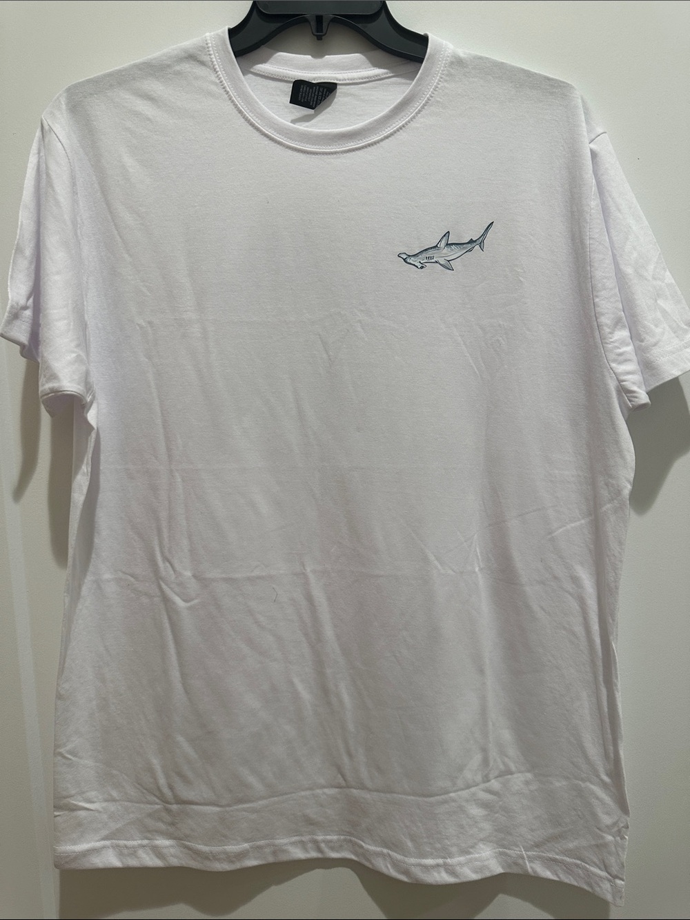 White Men's Hammerhead Shark Logo Double Sided Crewneck T-Shirt
